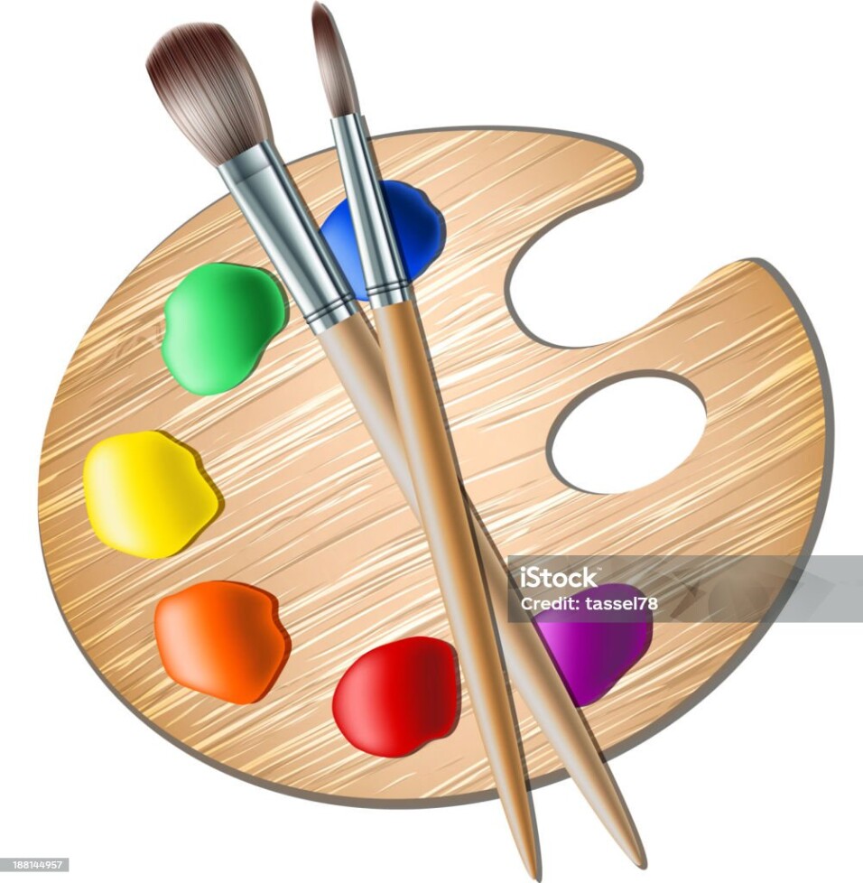 Art palette with paint brush for drawing. Vector illustration